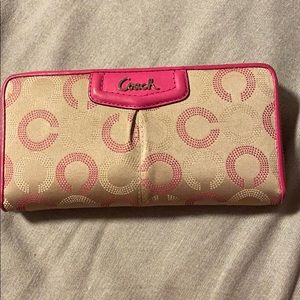 ashley op dotted art wallet pink and tan